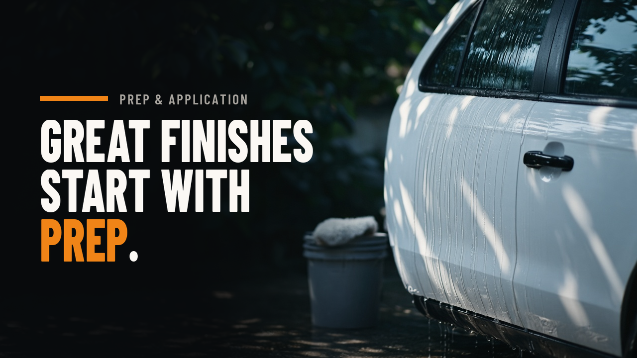 Freshly washed car in morning shade with water sheeting off the door